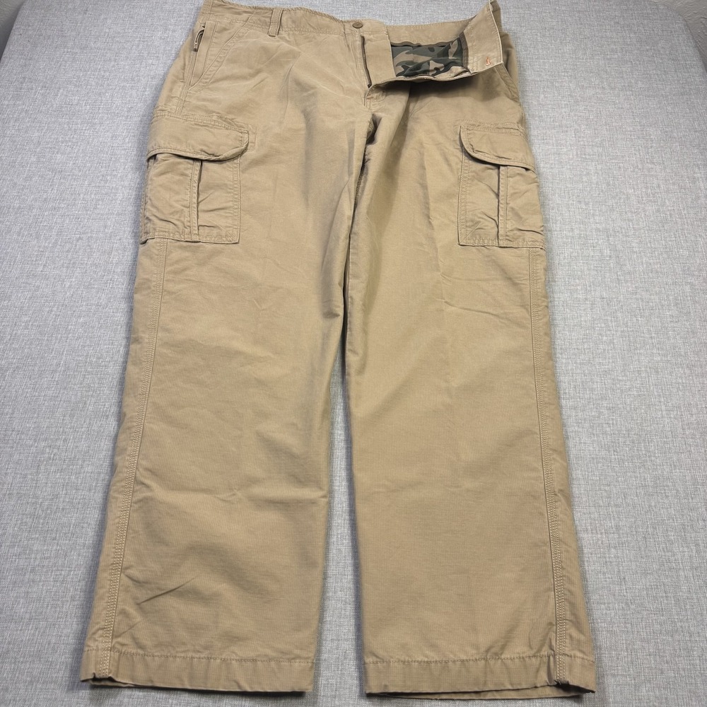 L.L. Bean Allagash Flannel Lined Ripstop Cargo Pants Men 40x32 Beige Relaxed Fit